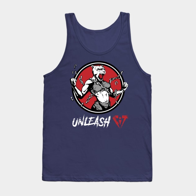 "White Lioness" of UnleashFIT by Dave Franciosa (White lettering) Tank Top by CoachAL